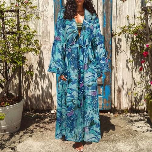 Womens Beach Cover Ups Floral Print Sun Protection Long Robe Loose Solid Color Plus Size Beach Cover-up Kimono Coat