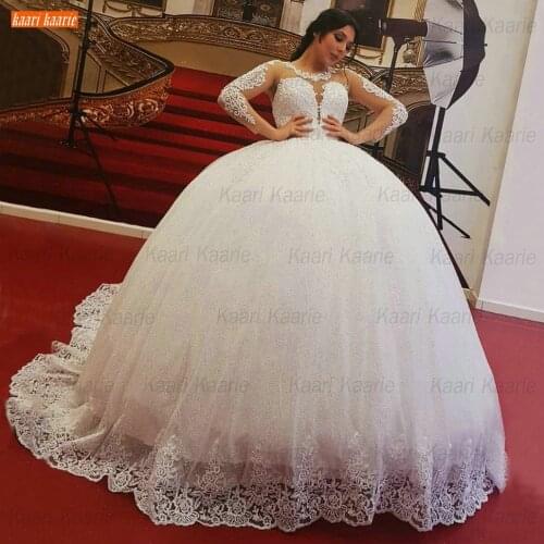 Dubai White Wedding Dresses 2021 O Neck Vestido De Noiva Long Sleeves Beading Lace Up Bride Gowns Arabian Women Robe De Mariage