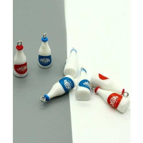 10pcs Cute 3D Small Milk Bottle Resin Earring Charms DIY Crafts Mini Drink Food Pendants For Keychain Necklace Jewelry Make
