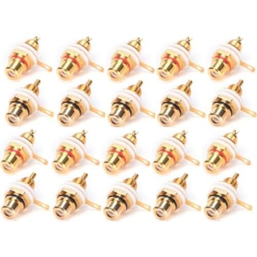 20Pcs Gold Plated RCA Terminal Jack Plug Female Socket Chassis Panel Connector for Amplifier Speaker