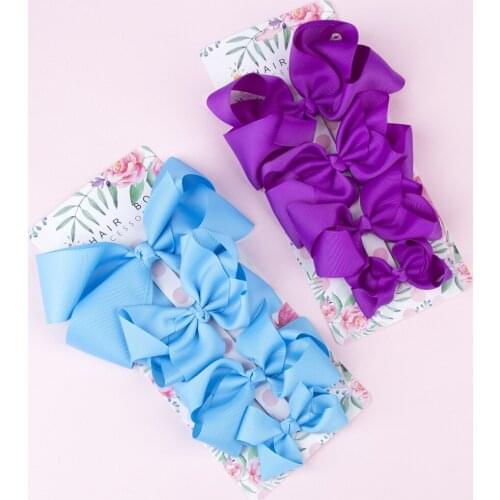 4PCS/set Solid grosgrain hair bowknot duckbill clip ribbon bow side clips different sizes bows card set packing wholesale