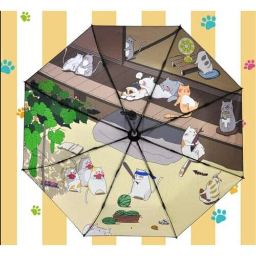 Anime Cartoon Game Neko Atsume Cute Cat Printing Parasol Anime Sun Rain Folding Umbrella Gift Halloween Cosplay Umbrella Gift