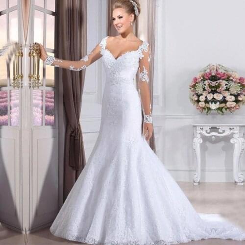 Vestido de noiva A line Sweetheart White Appliques Backless Lace Wedding Gowns 2015 Elegant Cheap Long Sleeve Wedding Dresses
