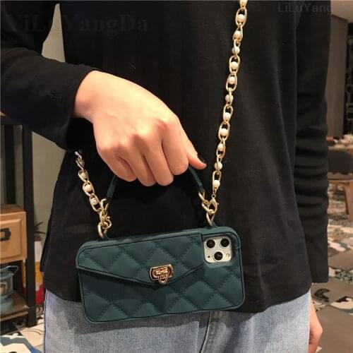 Handbag Wallet Phone Case for iPhone 6 6s 7 8 Plus X XR XS 11 Pro Max SE 2020 Shoulder Bag Soft Silicone Cover with Long Chain