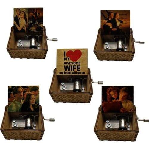 Wooden Hand Music Box Party gift my heart will go on jack rose print wood Musical Box Christmas boyfriend girlfriend wife Gift