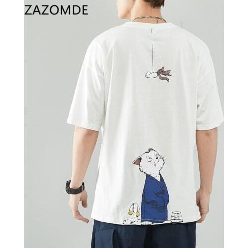 ZAZOMDE 8XL Hip Hop Cat T Shirt Men Japanese T-shirt Streetwear Harajuku Casual Short Sleeve Oversized Tops Summer Japan Tshirts