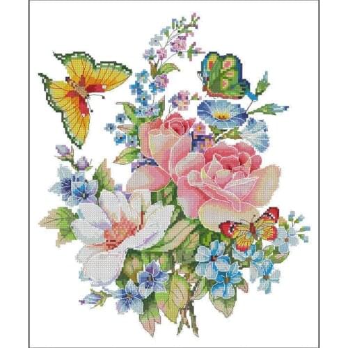 Hot Embroidery Flower and Butterflies Counted Cross Stitch Wedding Pattern with 100% Cotton Floss & Free Shipping for Wall Decor