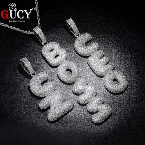 GUCY A-Z Custom Name Bubble Letters Pendant & Necklace Charm Mens CZ Hip Hop Jewelry With Gold Silver Tennis Chain