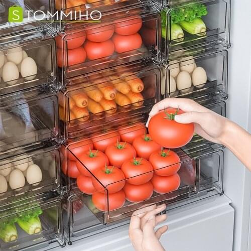 Refrigerator Organizer Drawers Fridge Stackable Storage Box With Drain Board Clear Food Storage Bins