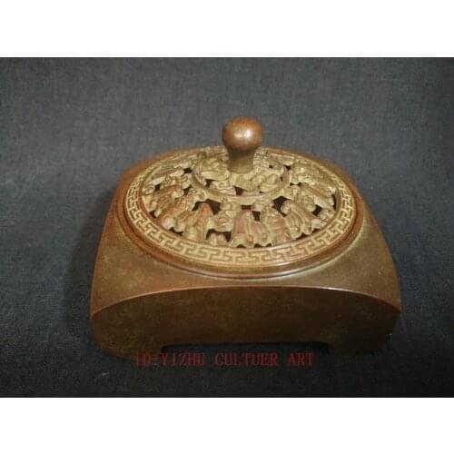 YIZHU CULTUER ART Collection Old China Bronze Carving Bat Xuan De Years Incense Burner Decoration