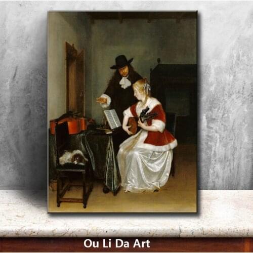 Classical court figure girl learn musical instruments oil painting canvas printing printed on canvas wall art decoration picture