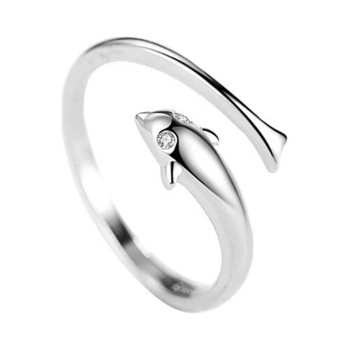 925 Sterling Silver Dolphin Fish Rings For Men Women Adjustable Open Whale Ring Engagement Wedding Rings Girls Gift Jewelry