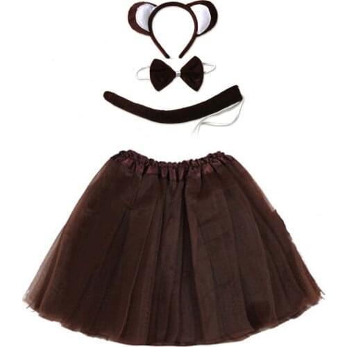 Halloween cosplay boy girl brown monkey costume animal Headband Tutu Skirt tail Set Kids Children Christmas Birthday Party gift