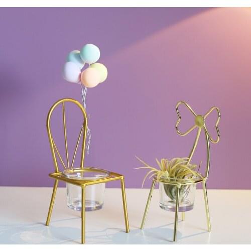Creative Golden chair iron frame glass flower pot Succulent pots for flowers home decoration Maceta casa Nordic decor flowerpot