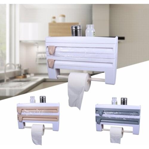 Kitchen Plastic Refrigerator Cling Film Storage Cutting Rack Wrap Cutter Tin Foils Paper Towel Holder Kitchen Shelf Hang Holder