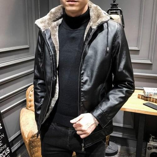 Faux Fur Collar Jacket Male Fake Fur Coat Men Red Pu Leather Fluffy Coat Faux Leather Jacket Oversize Boys Warm Thick Hooded 4xl