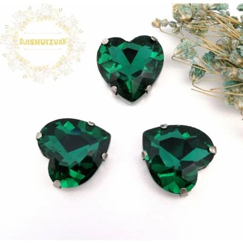 Best-selling! Malachite green heart shape Glass Crystal sew on rhinestones with four claw Diy Wedding dress and Shoes