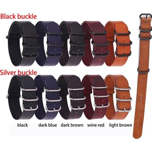 Oily Vintage Watchband NATO ZULU Strap 14mm16mm 18mm 20mm 22mm 24mm Replacement Watch Band First Layer Cowhide Strap Accessories
