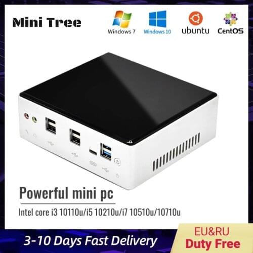 Newest 10th Gen Mini PC Intel i7-10510U 10710U i5-10210U 2*DDR4 M.2 NVMe 2 Lan NUC Computer Win10 Pro Linux WiFi Type-C DP 4K