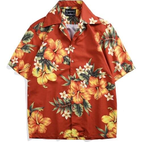 Fashion Hawaiian Printed Beach Shirt Mens Short Sleeve Large Size Casual Cardigan Lapel Top Summer Youth Loose Shirt Summer
