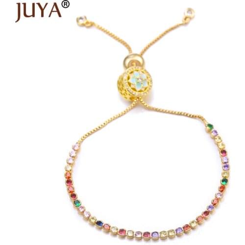 Juya Trendy Bracelets Luxury Cubic Zirconia Rhinestone Rainbow Woman Bracelet Bangle Adjustable Slider Chain Fashion Jewelry