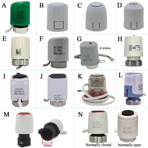 Heating radiator normally opene NC M30X1.5230V24v NO NC electric thermal actuator valve head for thermostat manifold underfloor