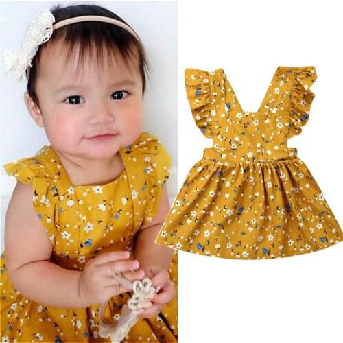 1-6Y Baby Girls Dress 2021 Summer Kids Clothes Sleeveless Ruffle Backless Bandage Floral A-line Dress Casual Pageant Dresses