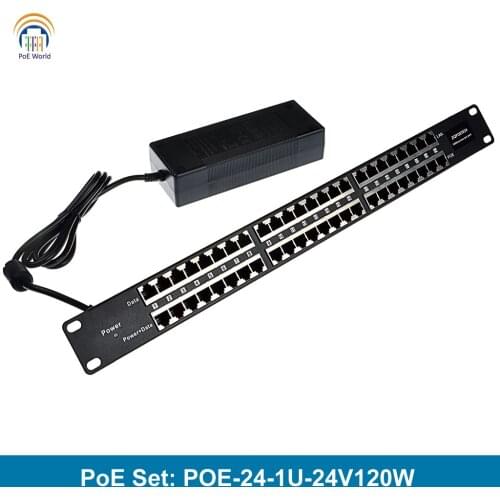 POE-24-1U-24v120w 24 Port Poe Injector 100mbps Ethernet injector with 120 Watt AC Adapter for IP Camera