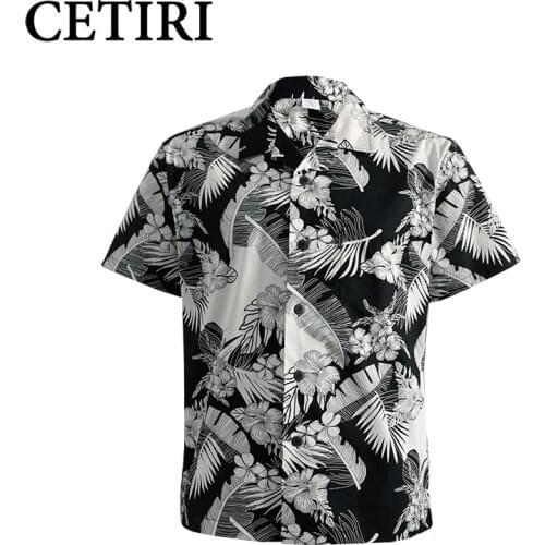 CETIRI Luxury Brand Shirt Men Summer Cotton Hawaiian Short Sleeve 2018 Fashion Plus Size Stand Collar Loose Beach Shirt Wear