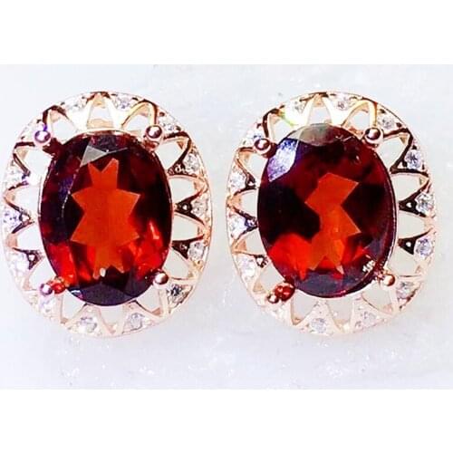 Natural real red garnet luxury stud earring Per jewelry 7*9mm 2.1ct*2pcs gemstone 925 sterling silver Fine jewelry X21815