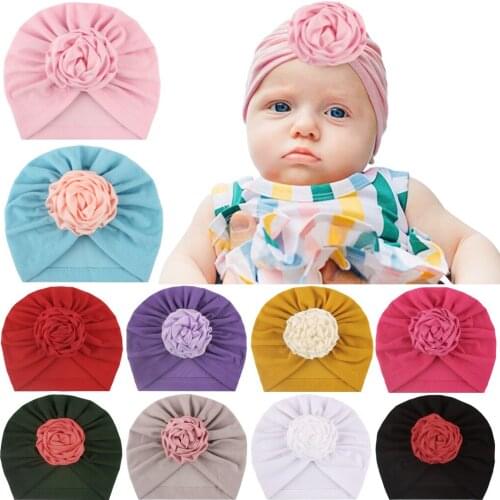 Fashion Rose Flower Newborn Toddler Kids Baby Girl Boy Turban Cotton Beanie Hat Spring Winter Cap Knot Soft Hospital Caps