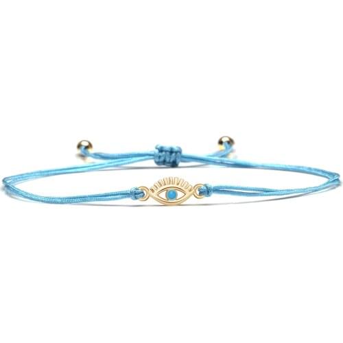 Blue Cubic Zirconia Stone Mini Copper Turkish Evll Eye Lucky Charm Bracelet Red String Luck Protection Adjustable Jewelry Gift