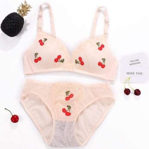 Fruit-patterned sexy embroidered bra without rims lingerie gather together collect thin breasts student bras small breasts suit