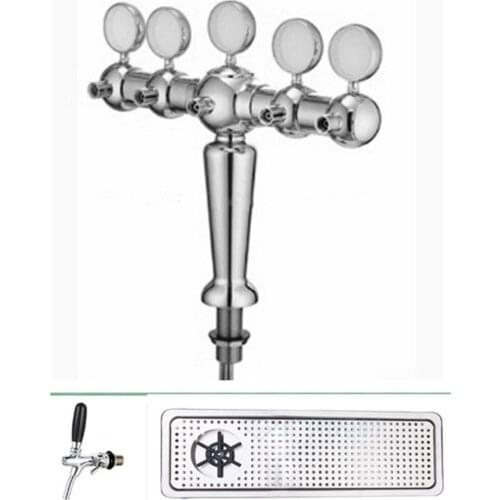 Craft beer tower dispenser with 5 beer taps and 1 drip tray