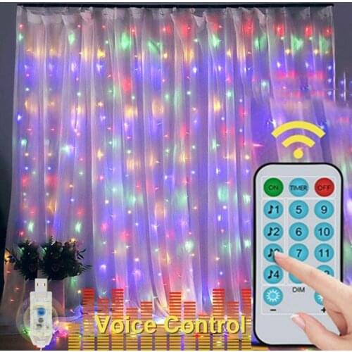 Music Control/8 Lighting Mode Garland USB Wedding Party Decor Christma Window Curtain String Light 3x3m LED Fairy Light Outdoor