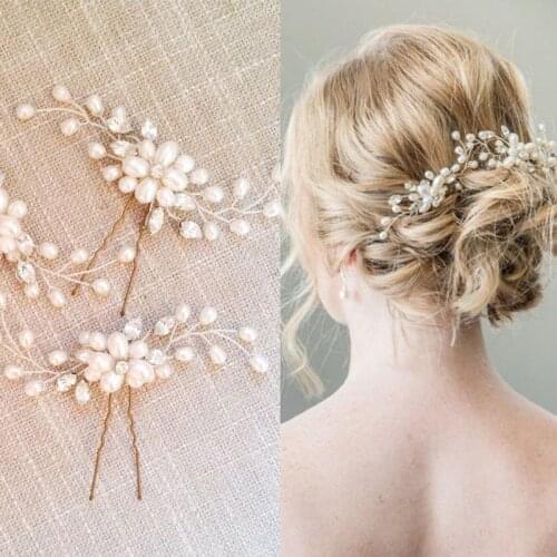 1 Pcs Vintage Bridal Hair Accessories Pearl Flower Beaded Crystal Hairpin Flower Hair Pin Stick Wedding Jewelry