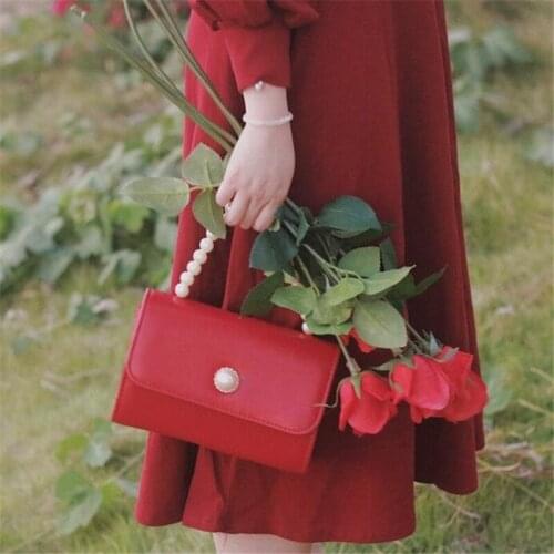 Pearl handle handbag for women Shoulder Messenger Bags 2020 Dinner wedding tote bags red vintage Luxury PU leather Crossbody Bag