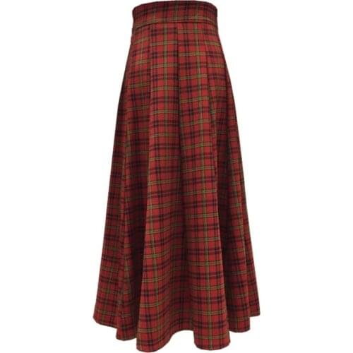 Spring autumn vintage plaid umbrella skirt women high waist big swing a-line skirt