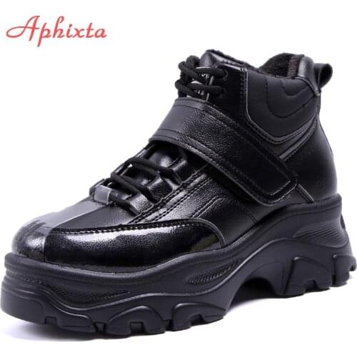 Aphixta Warm Waterproof Boots Platform Shoes Woman Ankle Boots Height Increasing Boots Thick Sole Hook & Loop Women Big Size 41