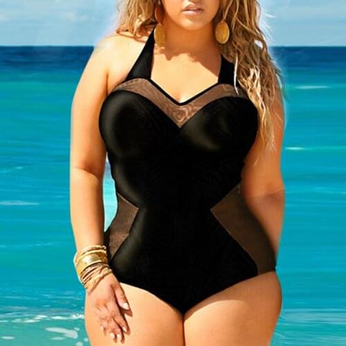 2016 Summer Sexy Plus Size Black Push Up Padded Swimwear Women One Piece Swimsuit Vintage High Waisted Bathing Suits Swim Wear