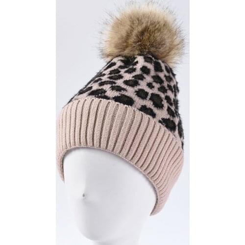 2020 fashion winter leopard knit hat plus velvet warm woolen hat