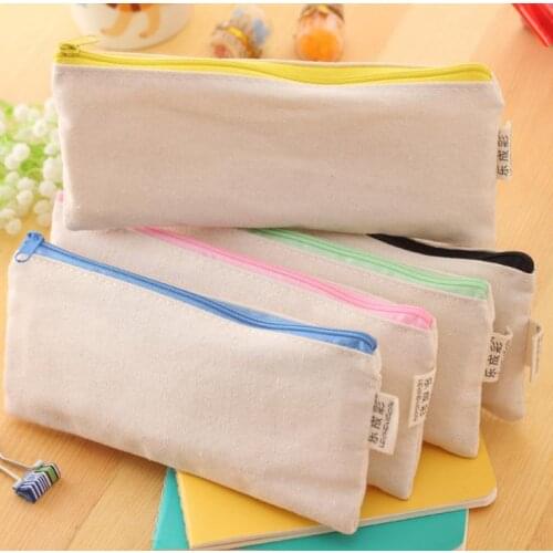 100pcs Blank Canvas Zipper Pencil Cases Pen Pouches Cotton Cosmetic Bags Makeup Bags Mobile Phone Clutch Bag Organizer SN1150