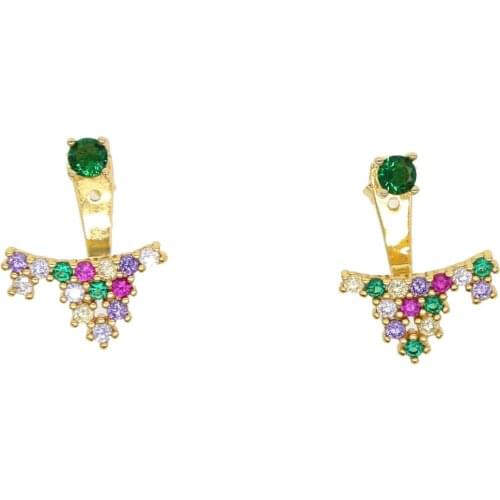 2019 Christmas gift cz earring Mix multi color stone elegance gold color double side for women girl fashion jewelry high quality
