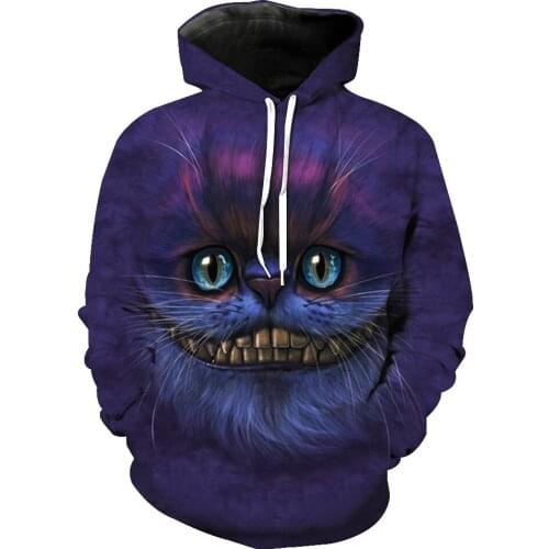 Papertiger Blue Eyes Smiling Purple Cat Print Fun 3D Hoodie