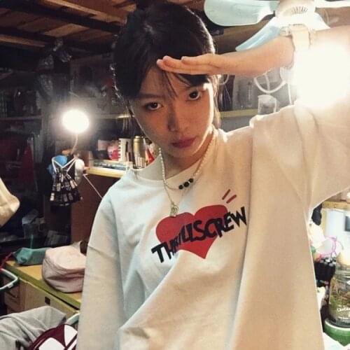 4 Sizes Causal White All Match Basic Heart Pattern Letter Fashion Vintage Basic Summer 2021 New Fashion Women Top T-shirts