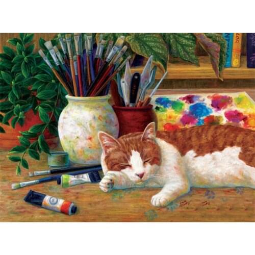 5D Diy Diamond Painting Cros Stitch Sleeping Cat Full Square Drill Needlework Diamond Embroidery Sale Animals Mosaic Home Decor