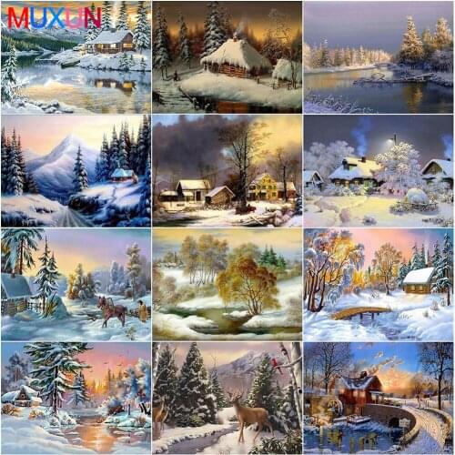 Diamond Painting Snow Winter Diamond Embroidery Needlework 5D Drill Rhinestone Home Decor Diamond Mosaic Landscape Picture Rp739