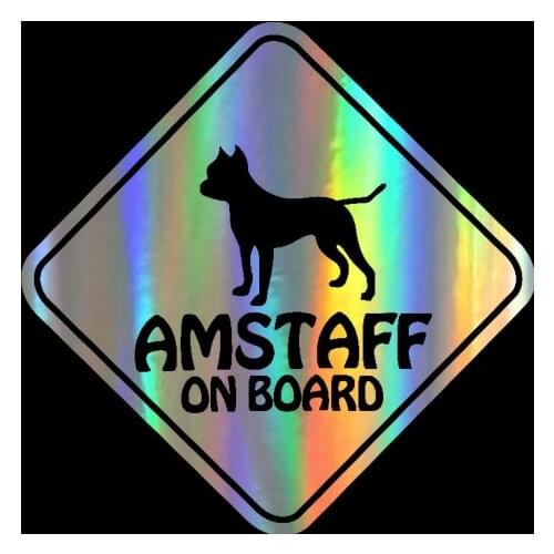 Car Sticker AMSTAFF ON BOARD PET DOG Car Decal Motorcycle Reflective Laser Vinyl Car Sticker 3D Car Styling,15CM*15CM