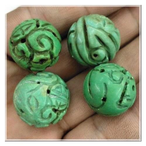 4pcs green carving turquoisee stone beads flower beads wholesale gem stone beads diy accessories size 18mm