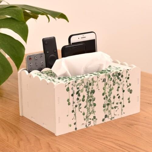 CFen As Green Plant Home Kitchen PVC-wood Tissue Box DIY Solid Napkin Holder Case Remote control container Tissue Case 1pc